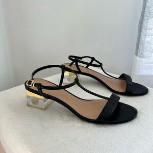 Charles & Keith Black Strappy Sandals with Gold and clear Heel
